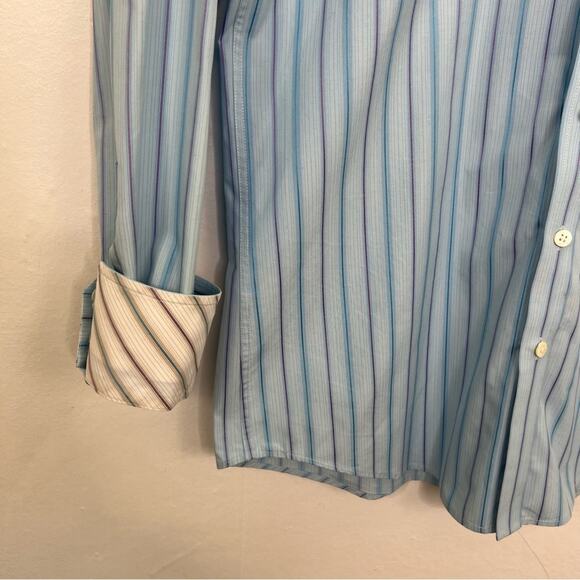 Ted Baker London Blue Striped Flip Cuff Dress Shirt Size 15.5 34/35 - Picture 8 of 13
